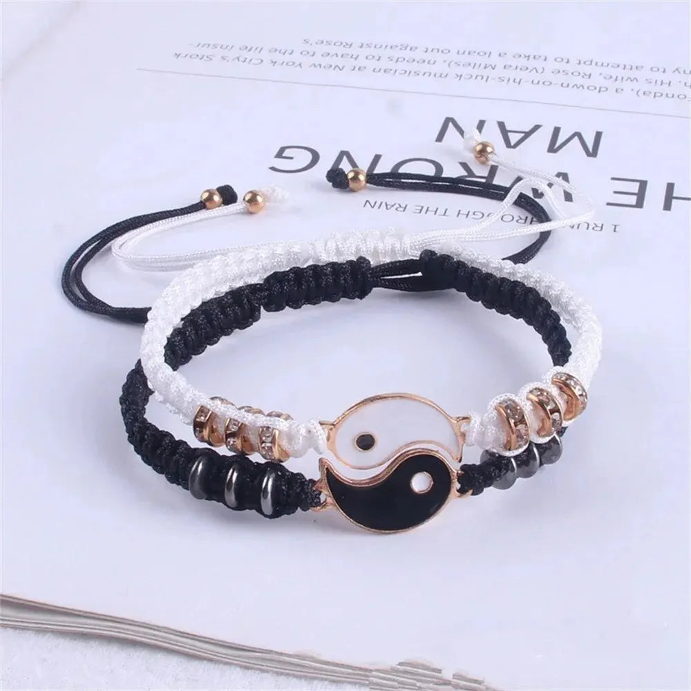 Tai Chi Couple Bracelet Set — Black & White