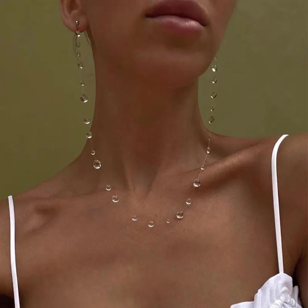 Crystal Dewdrop Necklace & Tassel Earrings Set