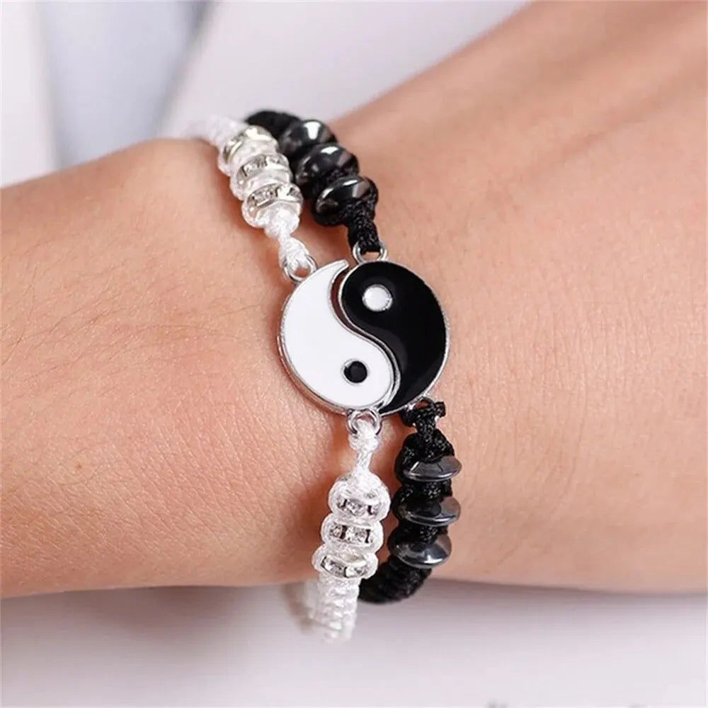 Tai Chi Couple Bracelet Set — Black & White