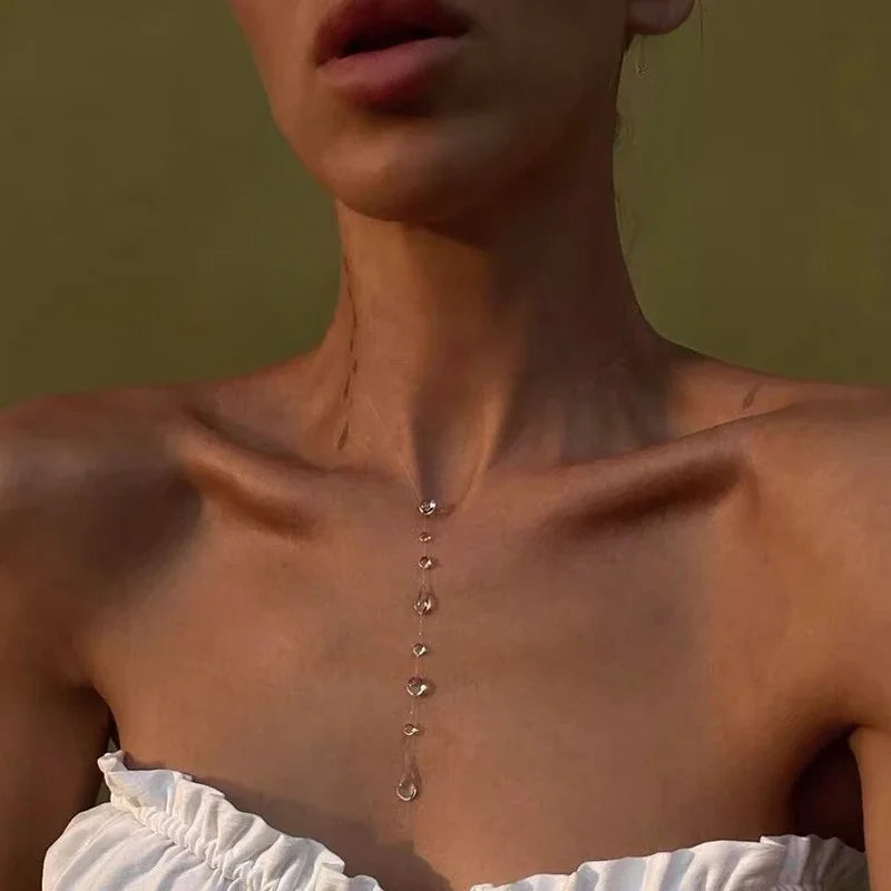 Crystal Dewdrop Necklace & Tassel Earrings Set