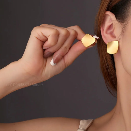 Matte Gold Square Stud Earrings