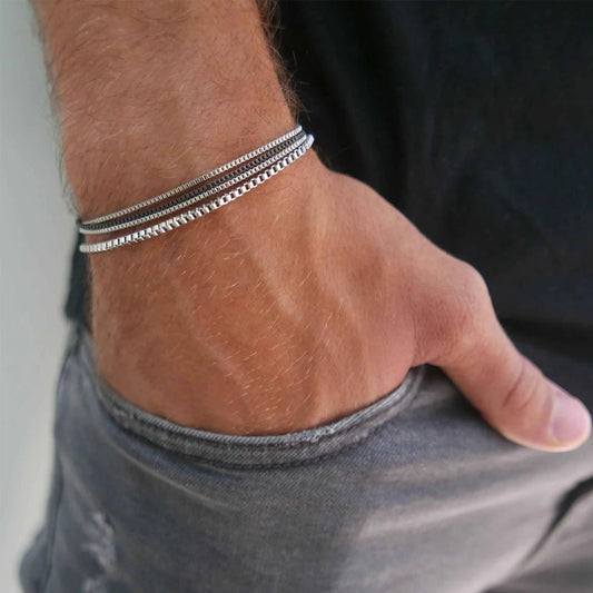Silver Cuban Chain Bracelet Set — 4 Piece