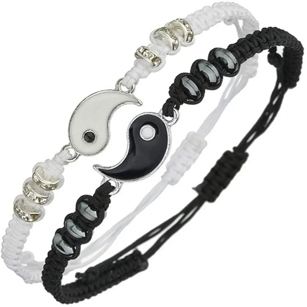 Tai Chi Couple Bracelet Set — Black & White