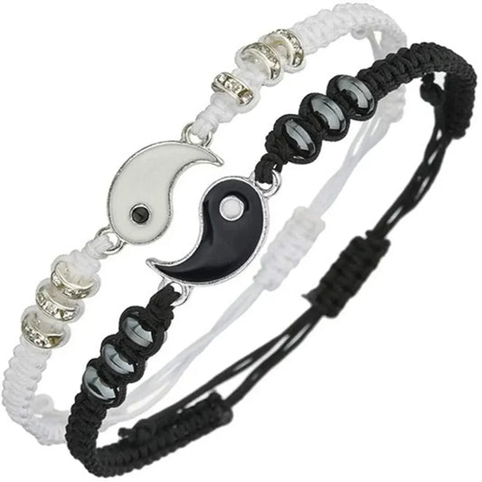 Tai Chi Couple Bracelet Set — Black & White